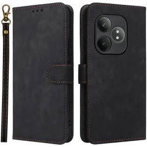 Coque portefeuille Phonesta Vintage Skin pour Realme GT 6 - Noir