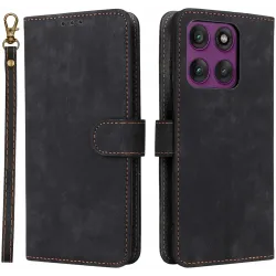 Coque portefeuille Phonesta Vintage Skin pour Motorola Edge 60 Pro - Noir