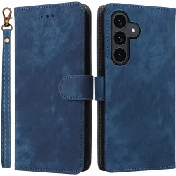 Coque portefeuille Phonesta Vintage Skin pour Samsung Galaxy S25 FE - Bleu