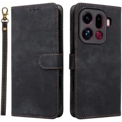 Coque portefeuille Phonesta Vintage Skin pour Oppo Find X9 Pro - Noir