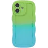 Coque arrière en silicone Phonesta Wavy Gradient pour Apple iPhone 16 Plus - Vert/Bleu