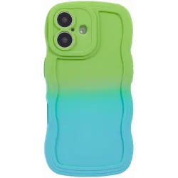 Coque arrière en silicone Phonesta Wavy Gradient pour Apple iPhone 16 Plus - Vert/Bleu