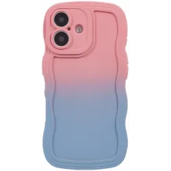 Coque arrière en silicone Phonesta Wavy Gradient pour Apple iPhone 16 Plus - Rose/Bleu